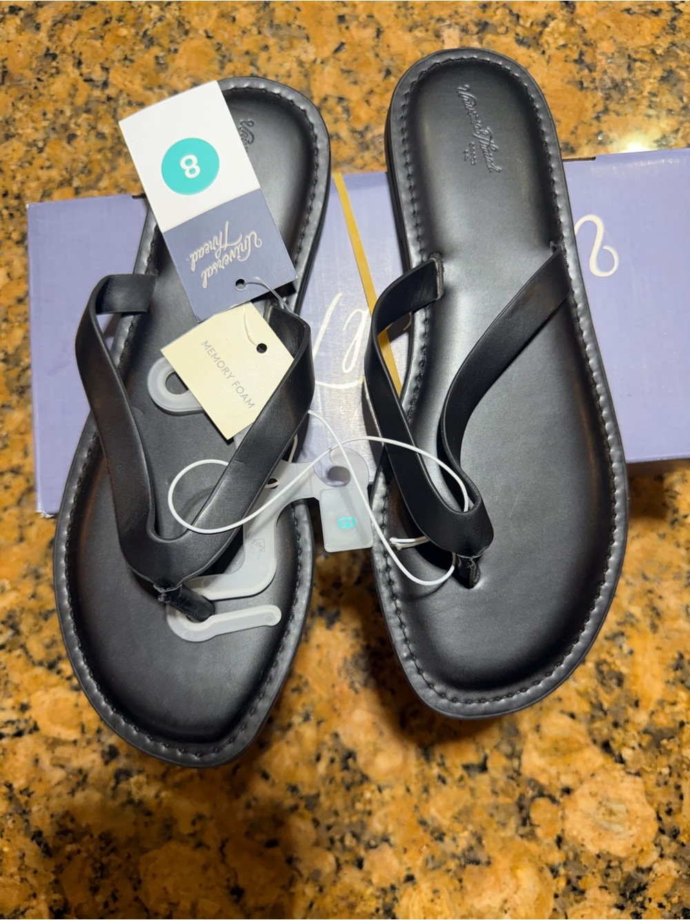 Universal Thread Black Faux-Leather Flip Flop Sandals - Picture 1 of 3